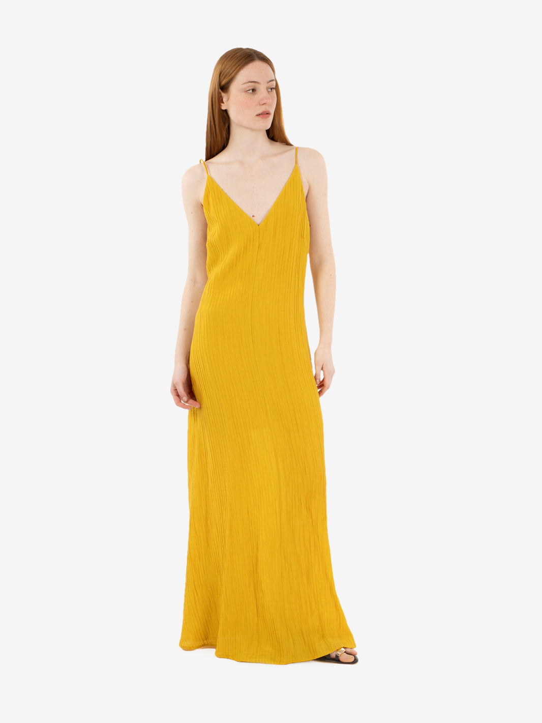 Ochre embossed long dress