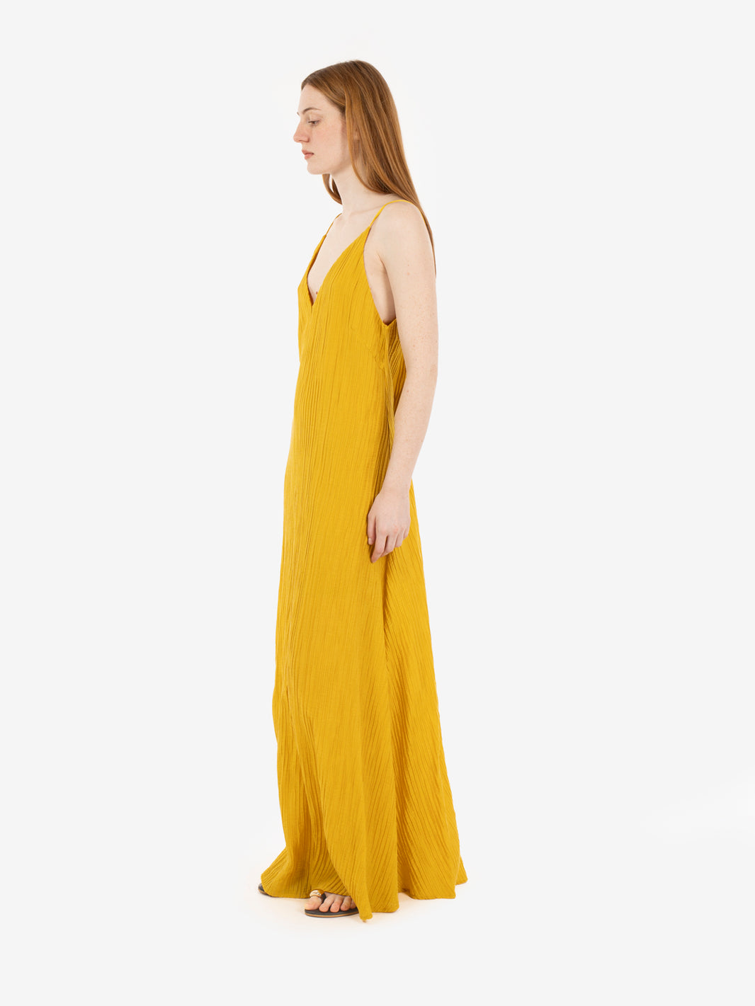 Ochre embossed long dress