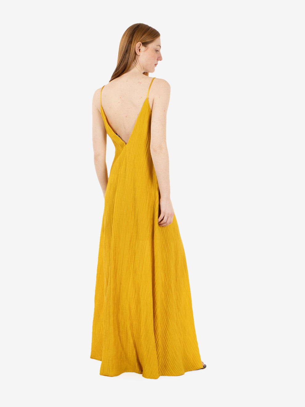 Ochre embossed long dress
