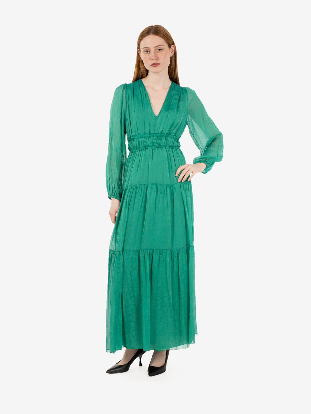 Emerald empire line maxi dress