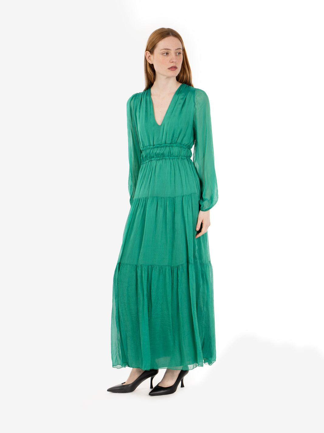 Emerald empire line maxi dress