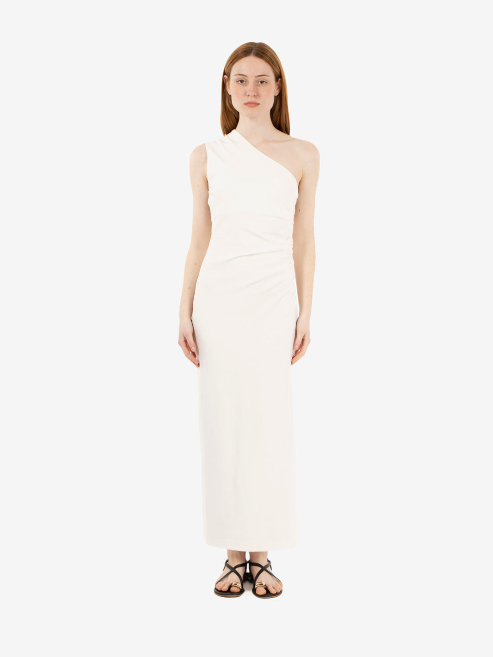 One-shoulder white maxi dress
