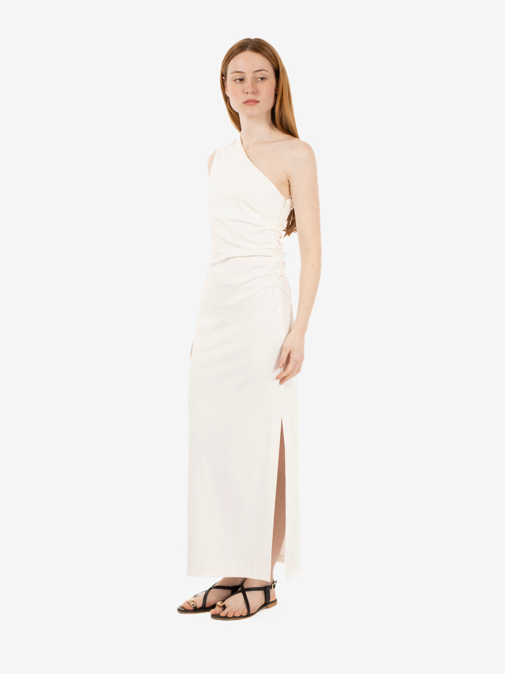 One-shoulder white maxi dress