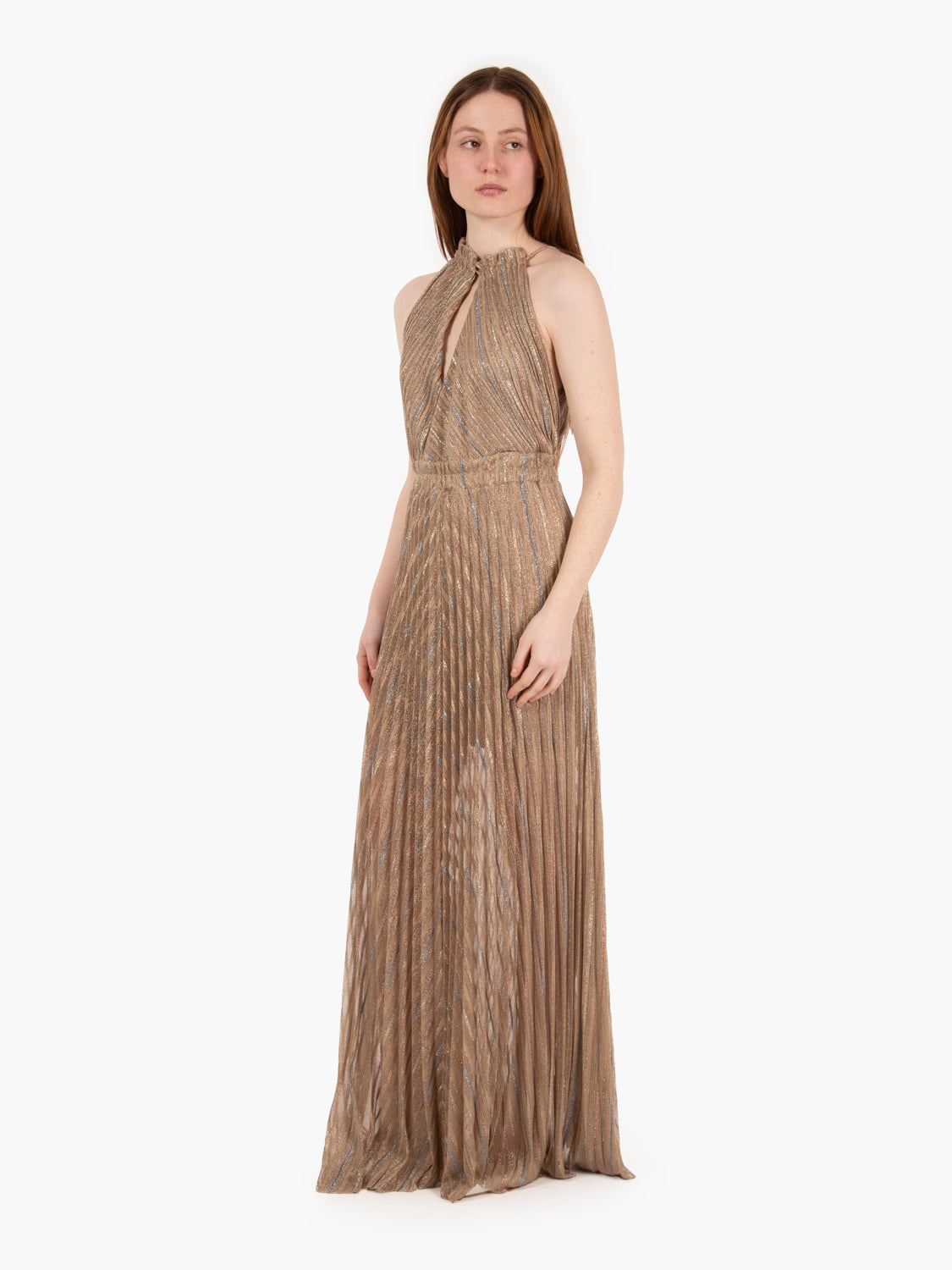 Long pleated dress in antique pink