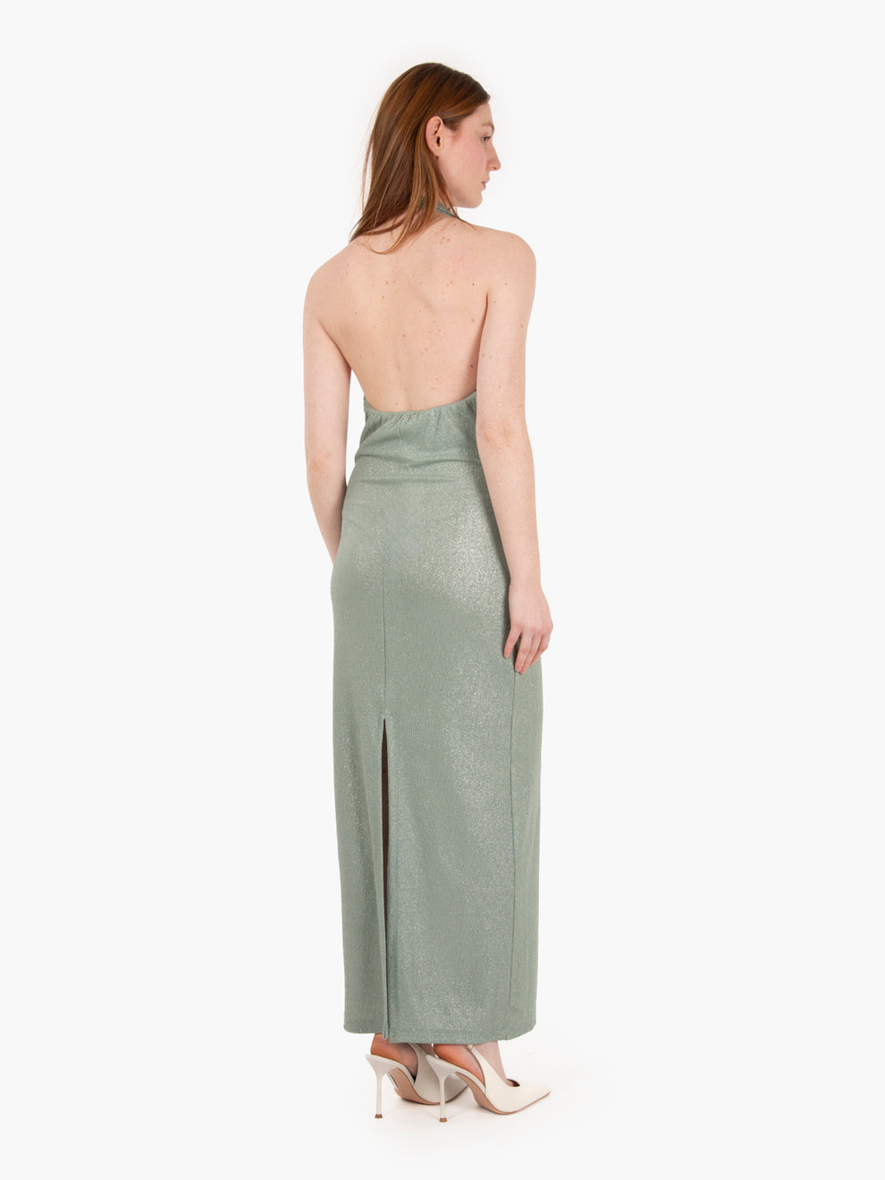 Abito lungo con scollo drappeggiato verde