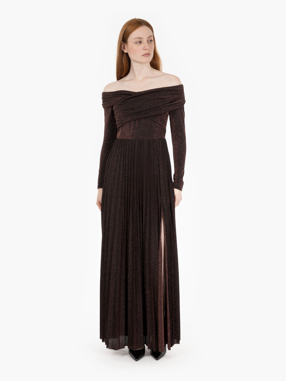 Abito lurex a manica lunga bronzo