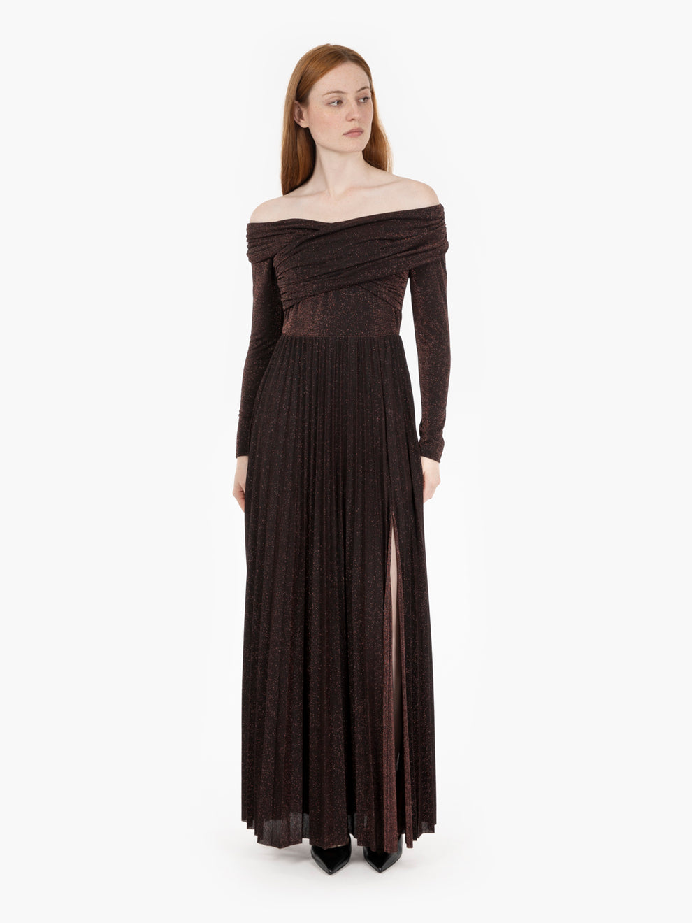Abito lurex a manica lunga bronzo