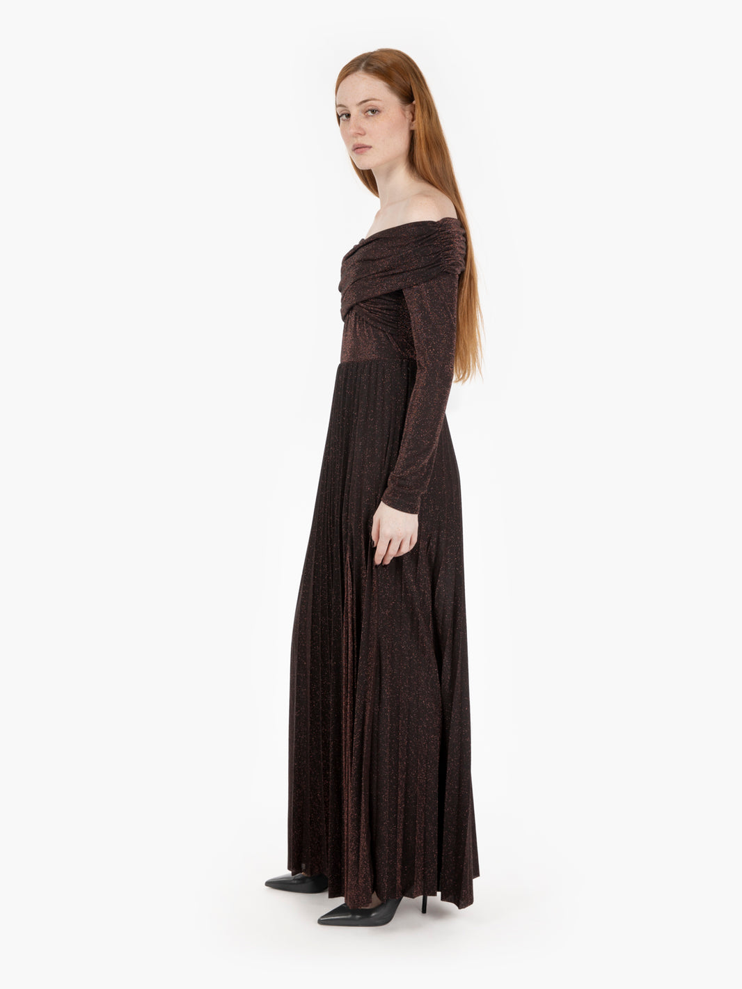Abito lurex a manica lunga bronzo