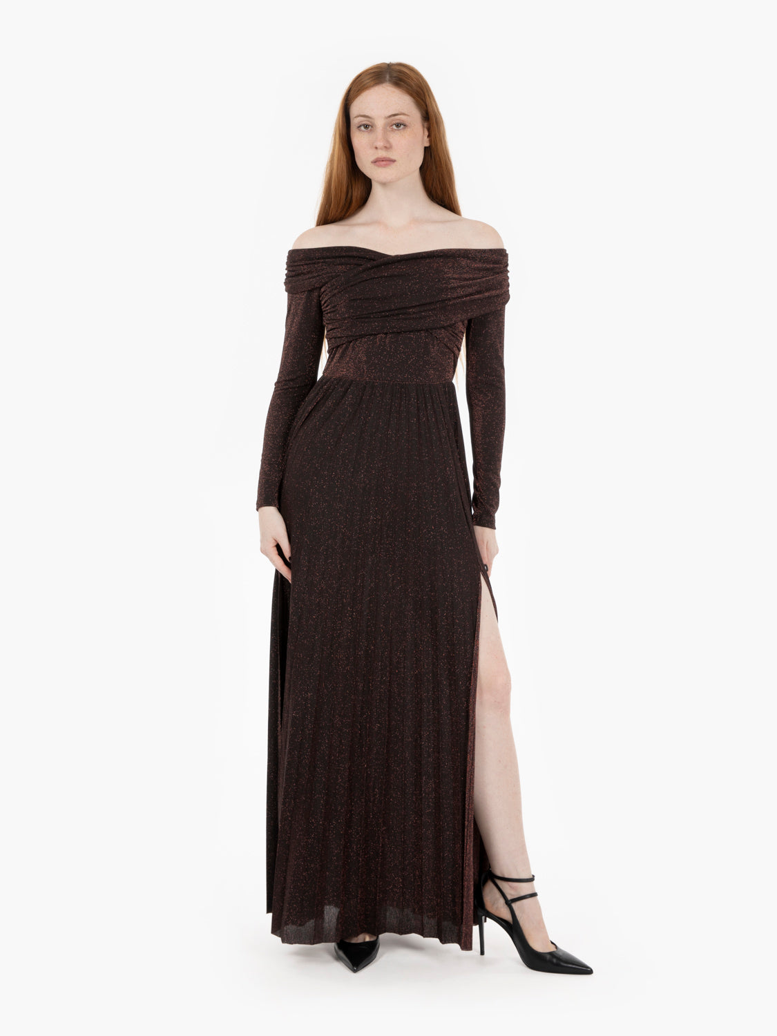 Abito lurex a manica lunga bronzo