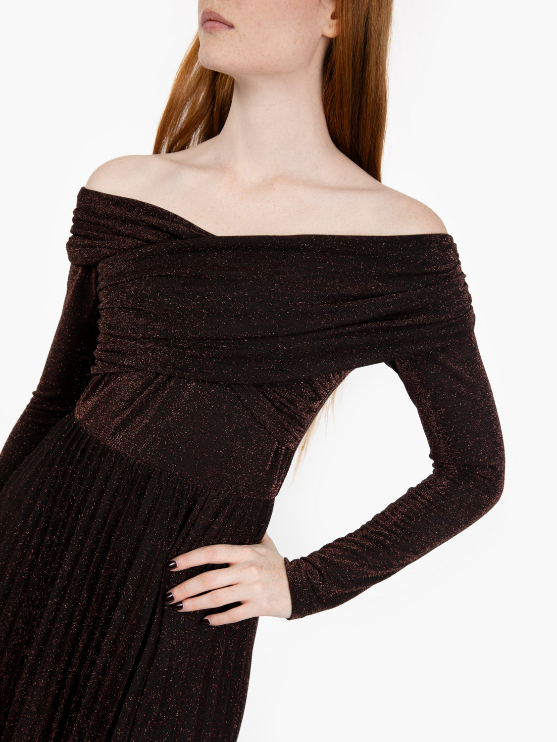 Abito lurex a manica lunga bronzo
