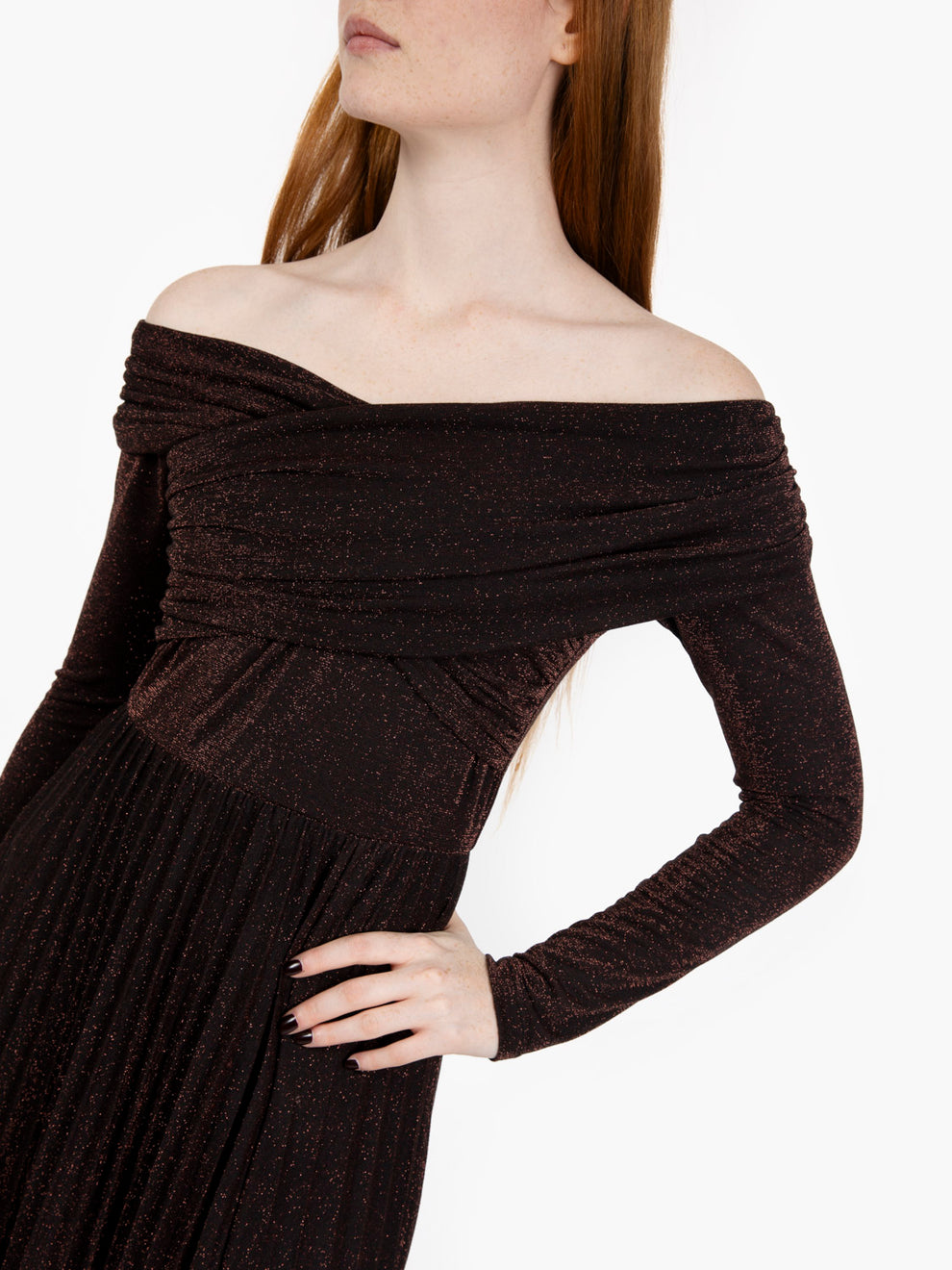 Abito lurex a manica lunga bronzo