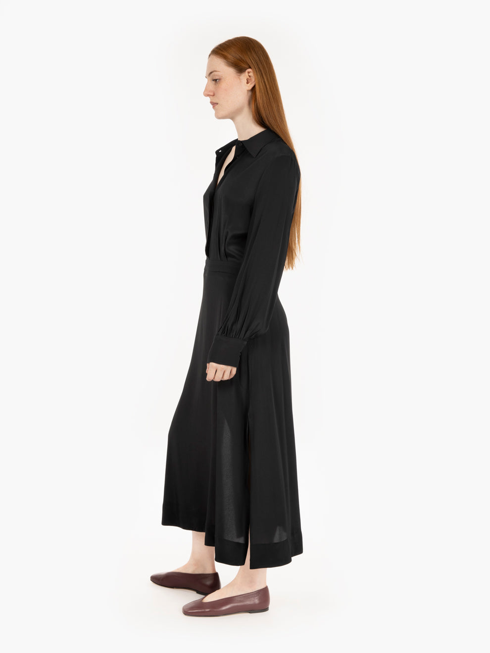 Black shirt-style midi dress