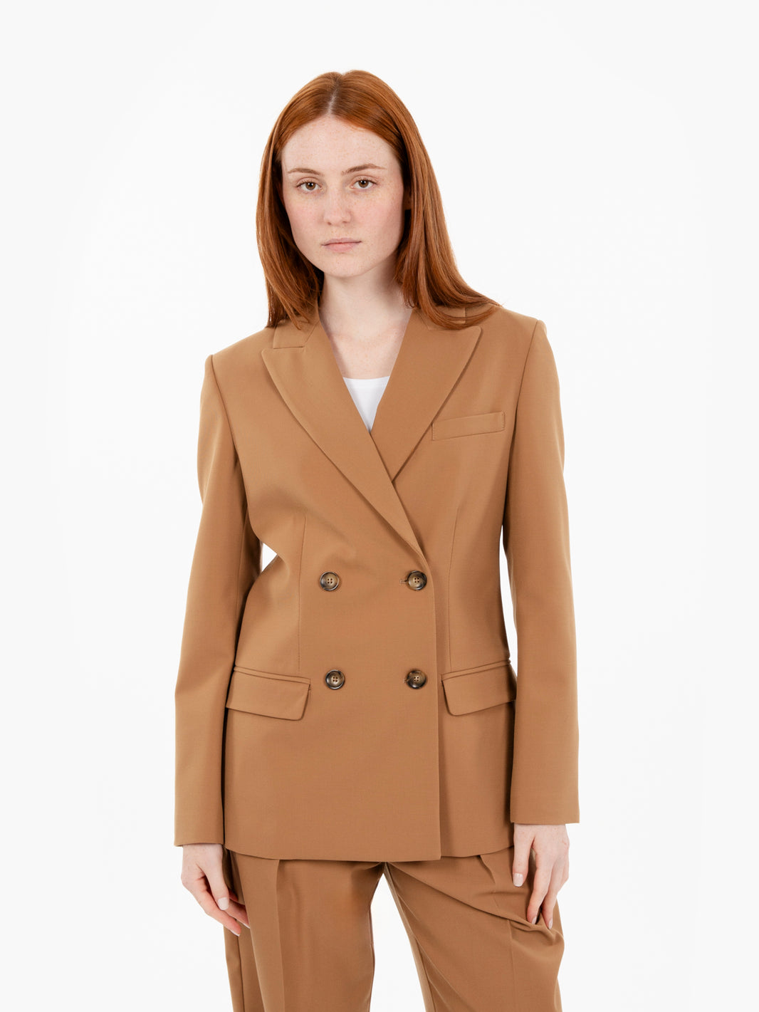Camel double breasted blazer