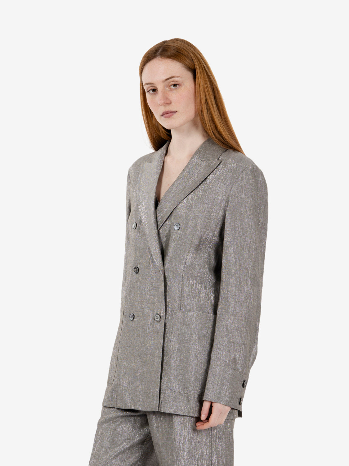 Silver double-breasted blazer