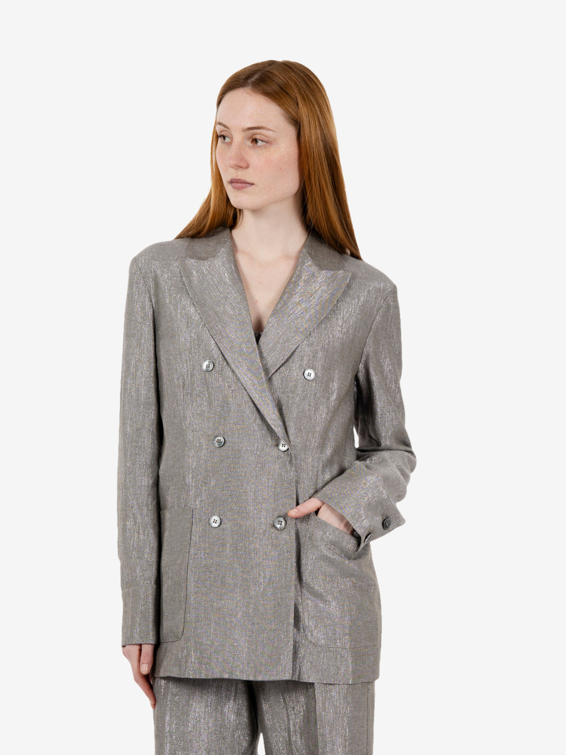 Silver double-breasted blazer