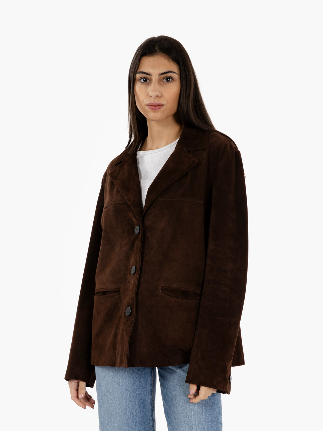 Blazer monopetto in camoscio fondente