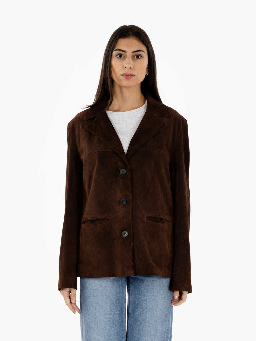 Blazer monopetto in camoscio fondente