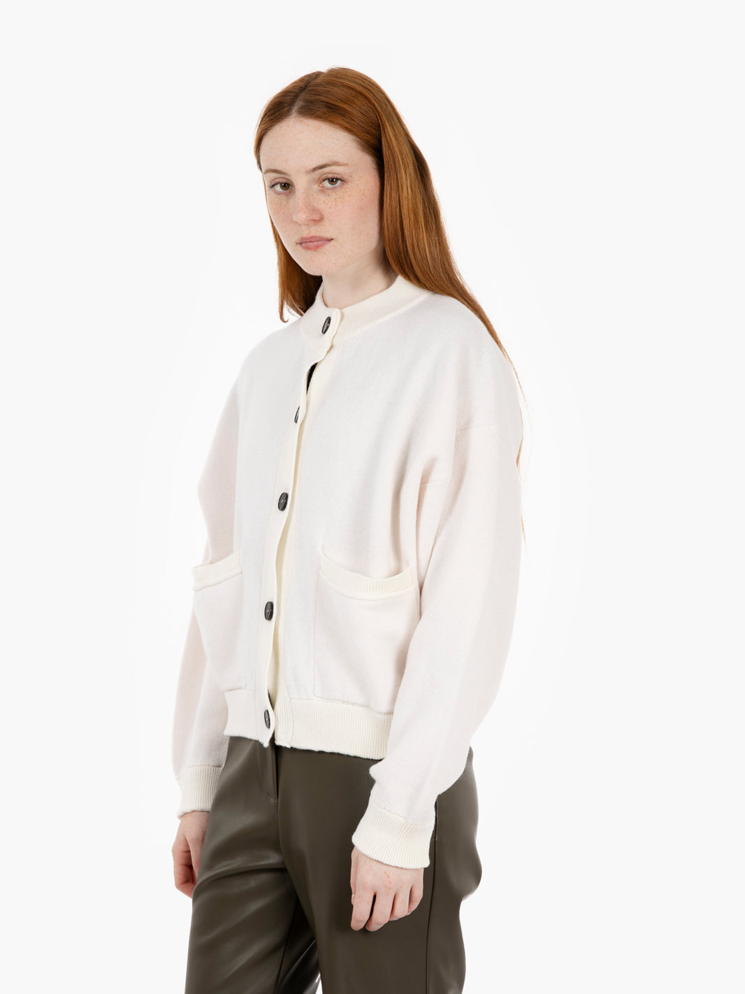 Bomber in maglia panna / confetto