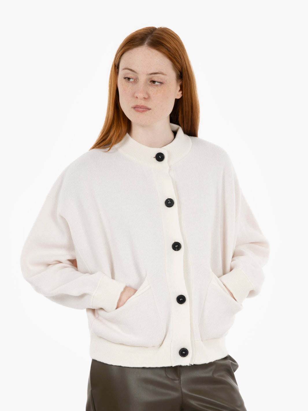 Bomber in maglia panna / confetto
