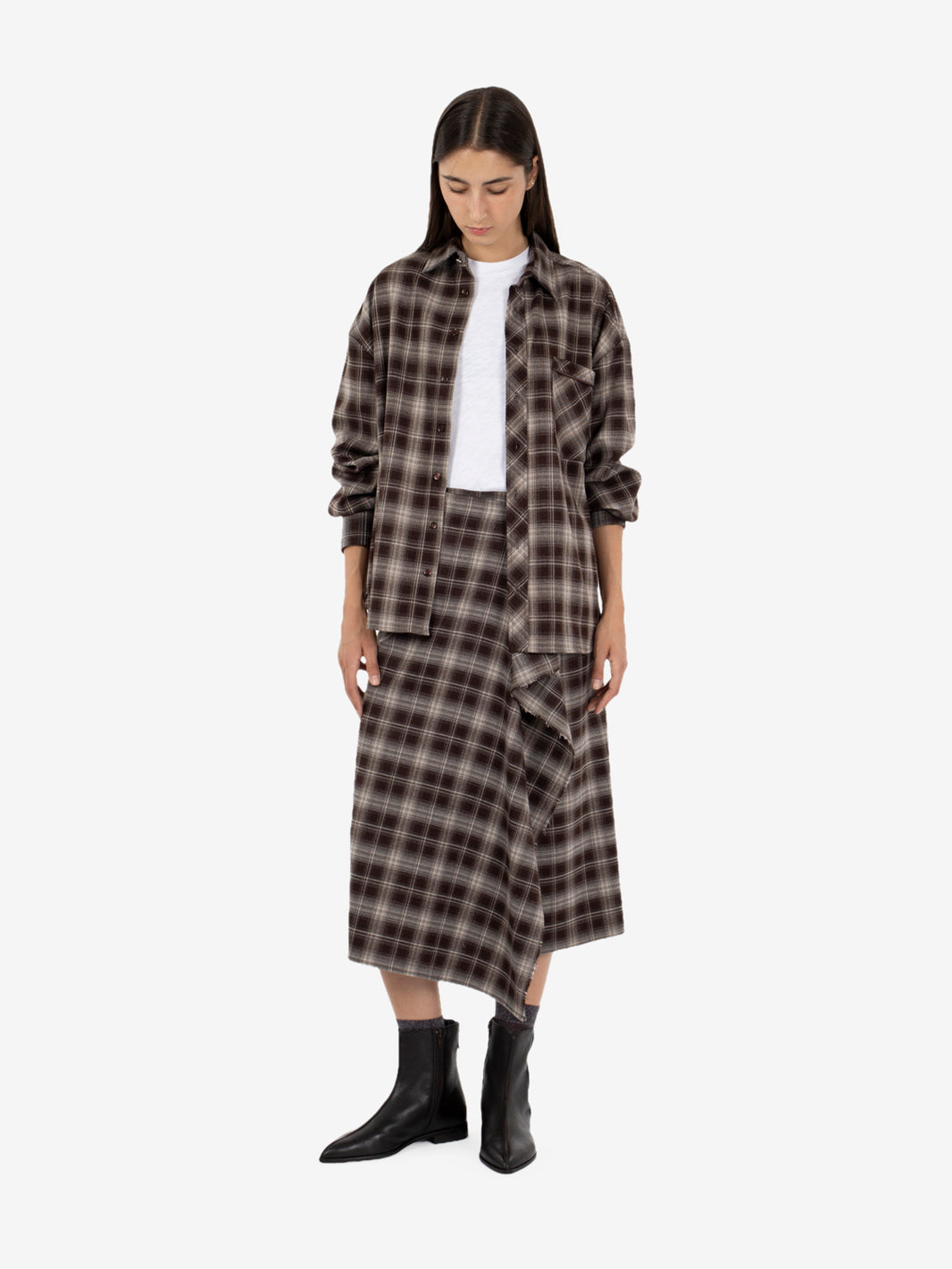 Midi check cocoa skirt