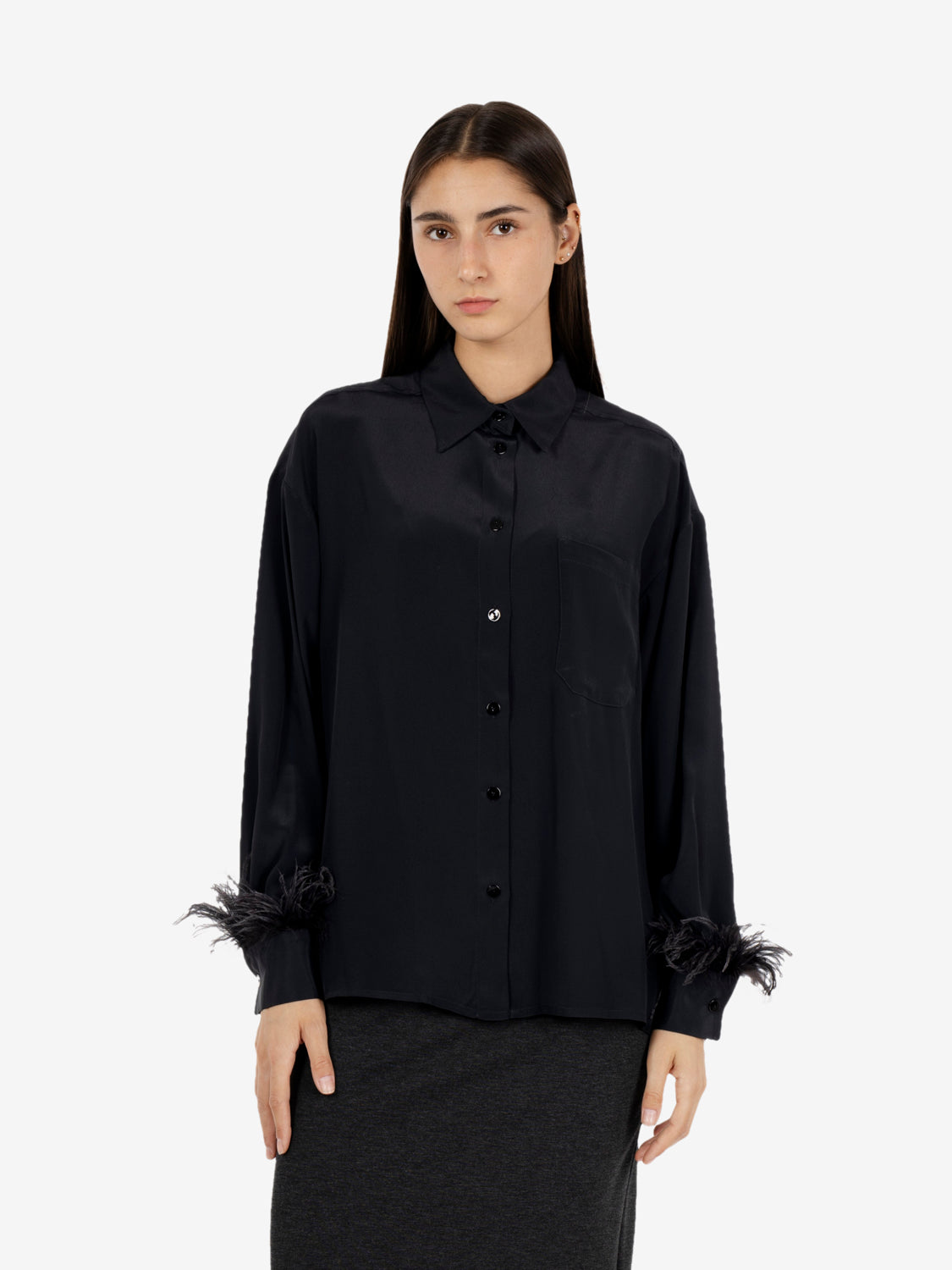 Black feather shirt