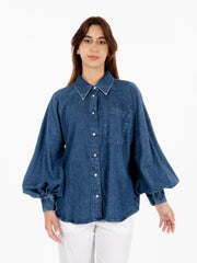 SOLOTRE - Camicia denim a palloncino blu