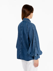 SOLOTRE - Camicia denim a palloncino blu