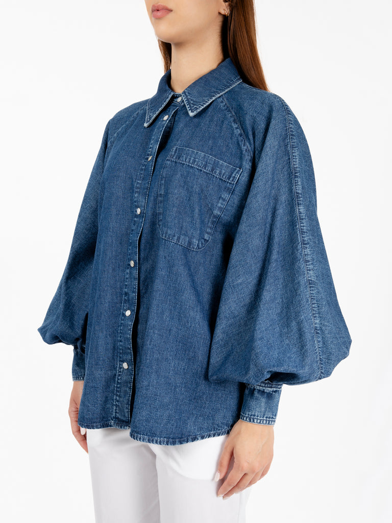 SOLOTRE - Camicia denim a palloncino blu