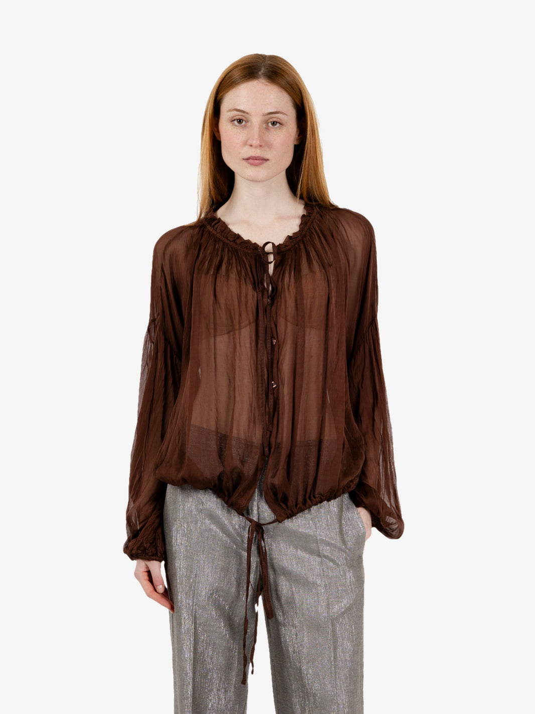 Camicia in viscosa e seta cacao