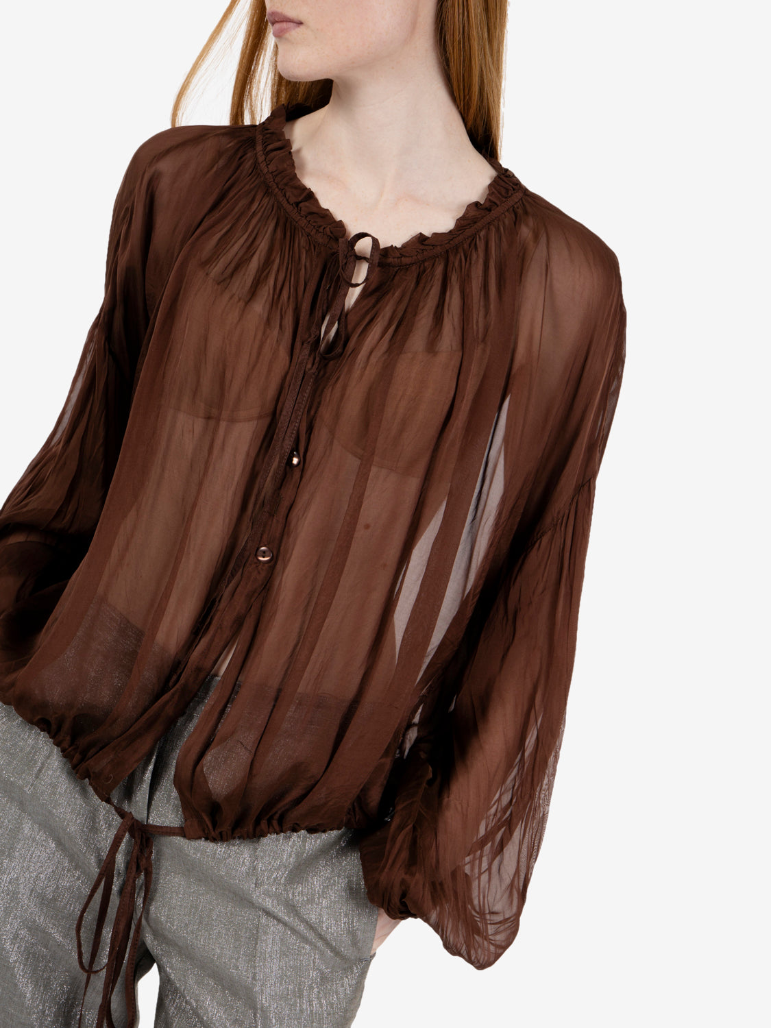 Camicia in viscosa e seta cacao