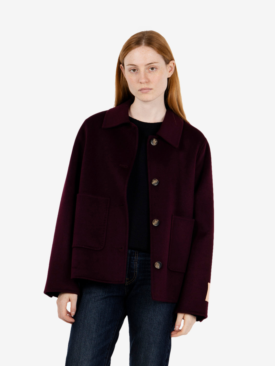 Cappotto corto in lana borgogna