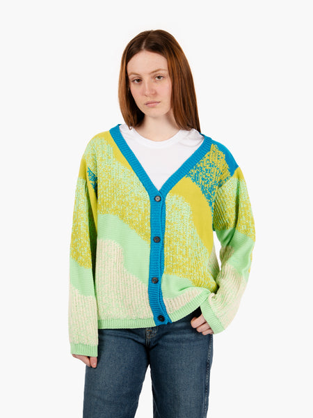 Cardigan jaquard multicolor verde / blu