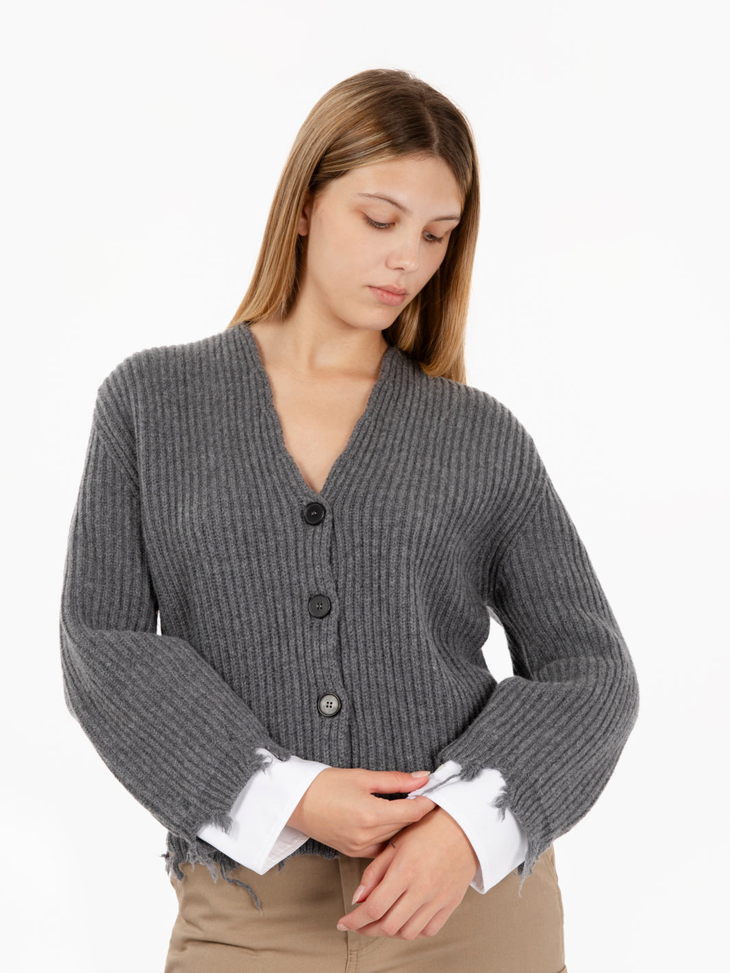 Grey Shirt Cuff Cardigan