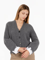 SOLOTRE - Cardigan con polsini camicia grigio