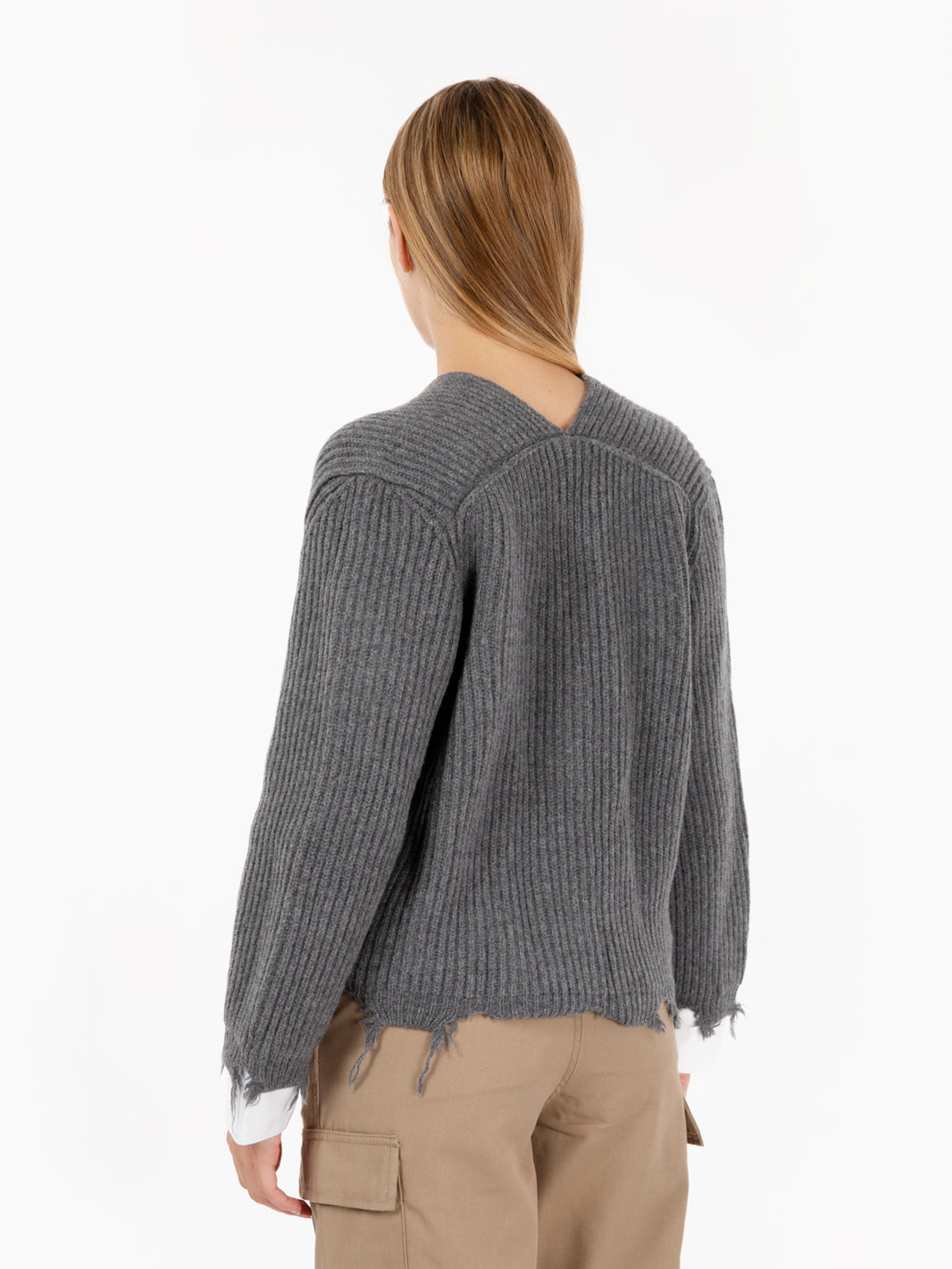 Grey Shirt Cuff Cardigan