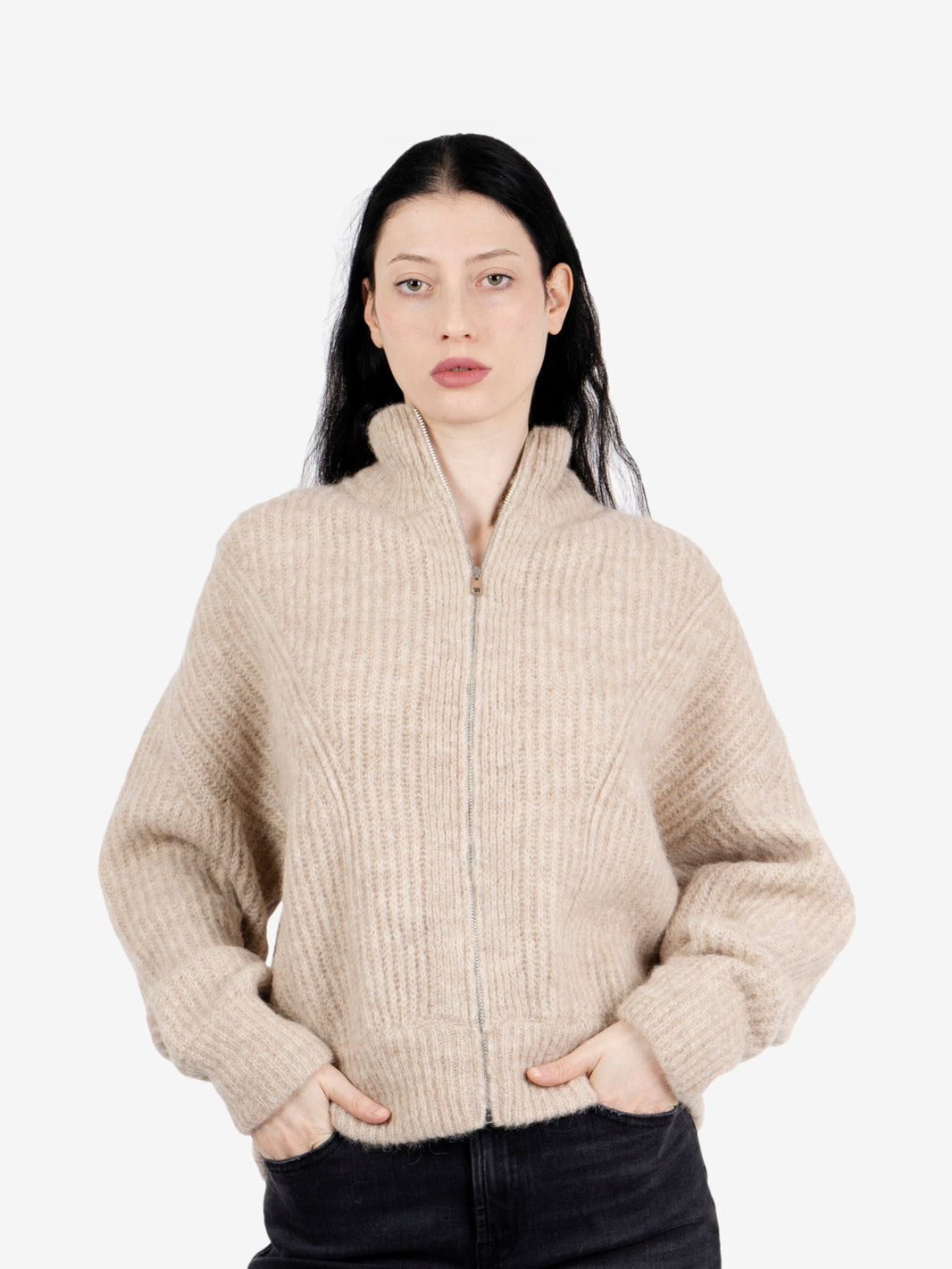 Cardigan con zip champagne
