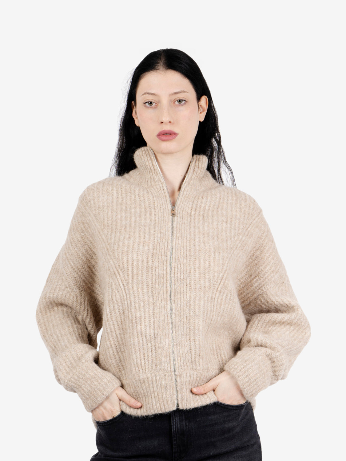 Cardigan con zip champagne