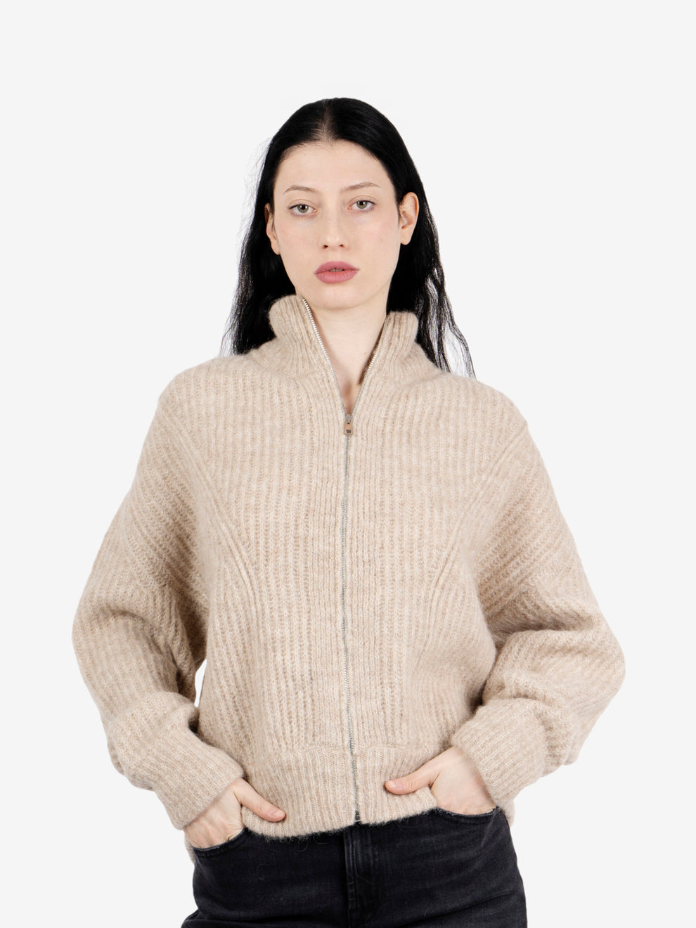 Cardigan con zip champagne