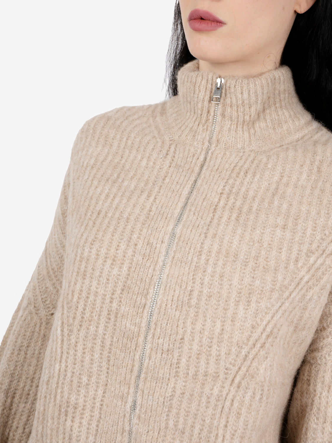 Cardigan con zip champagne