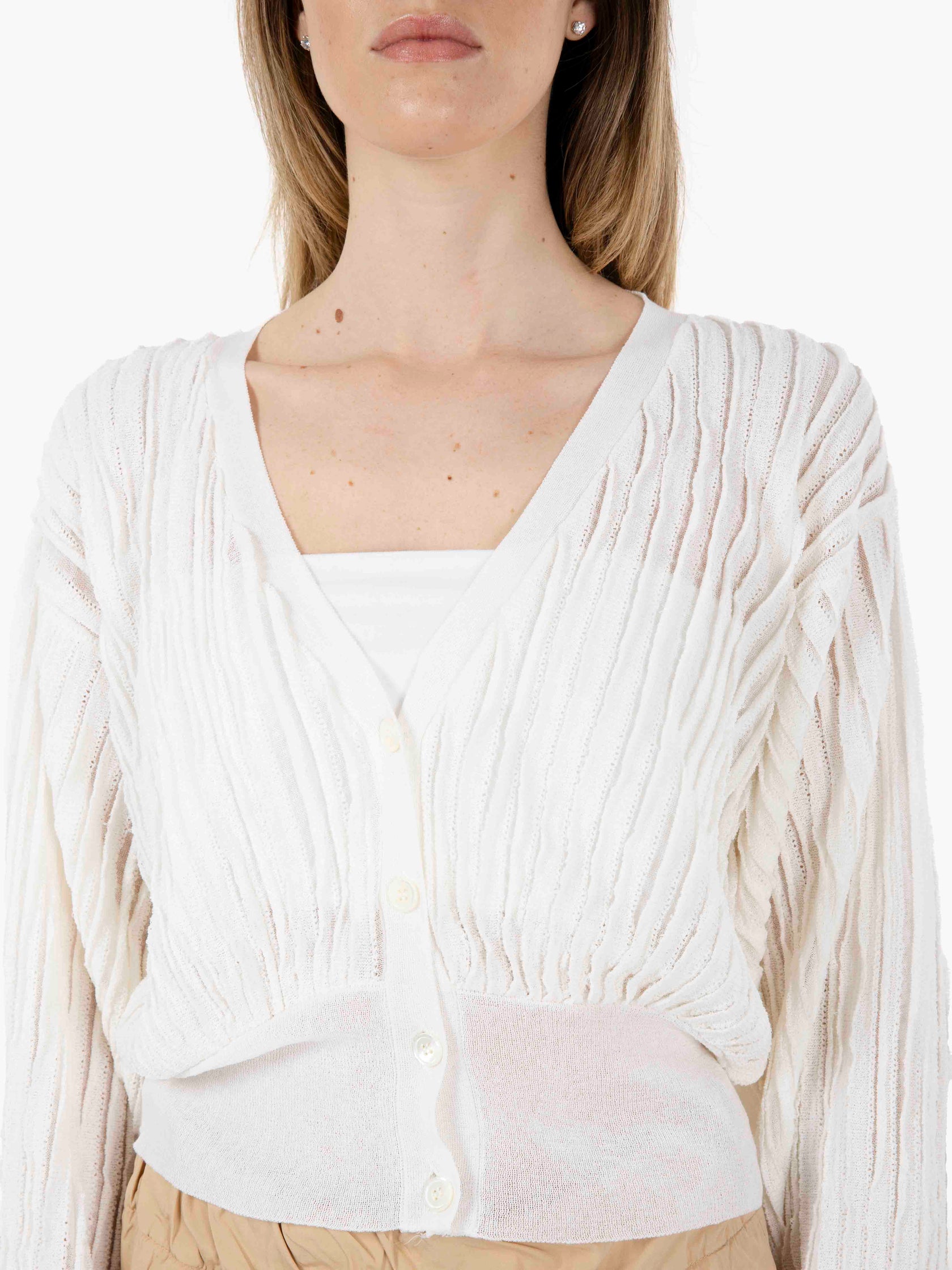 Cardigan cotone operato bianco