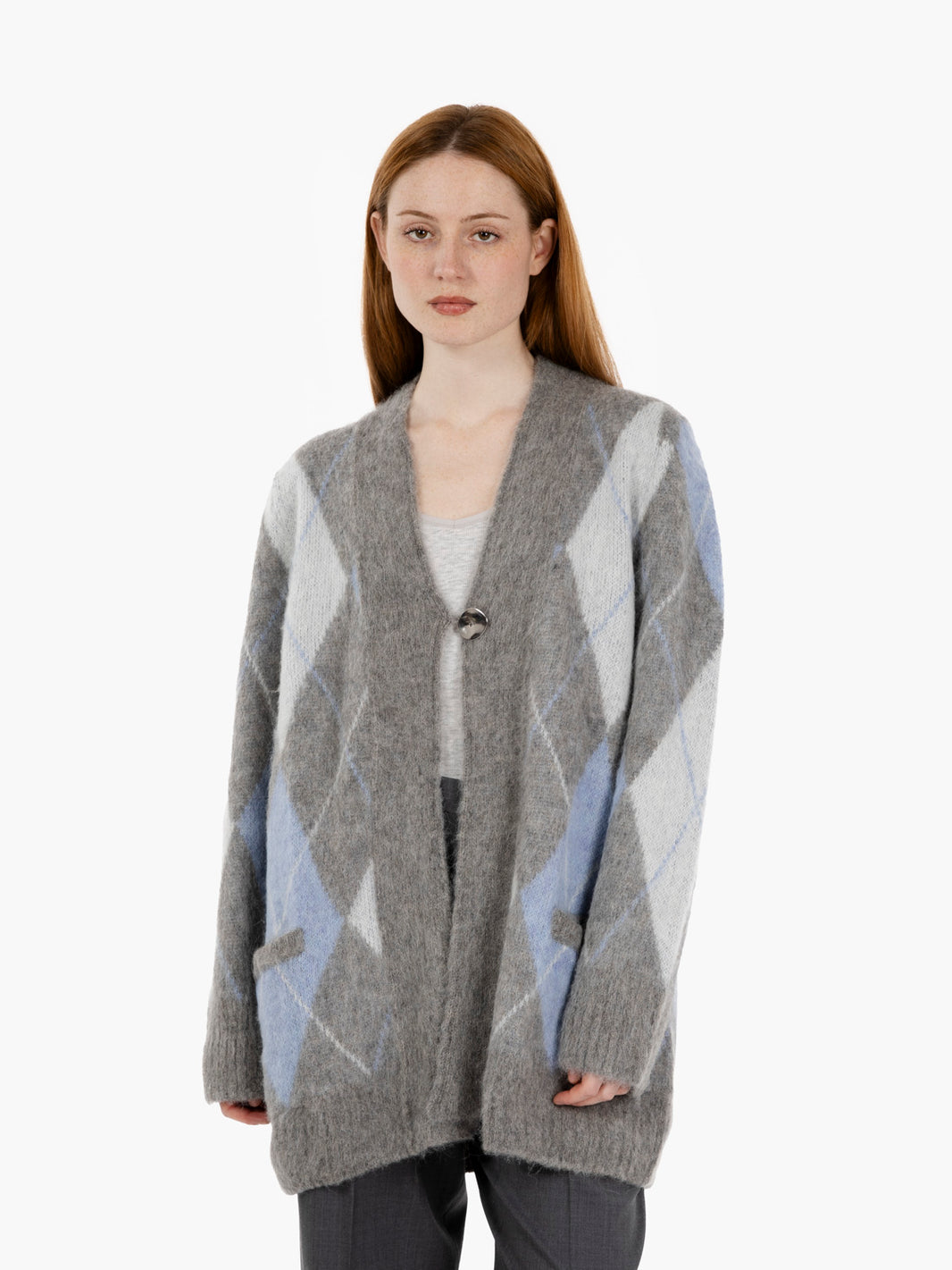Cardigan losanghe alluminio / ceruleo