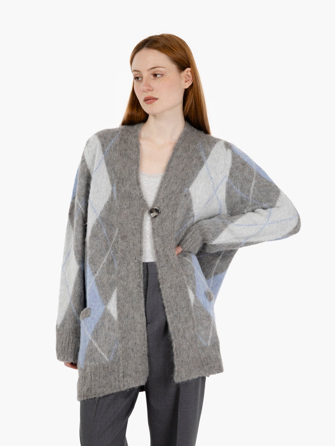 Cardigan losanghe alluminio / ceruleo