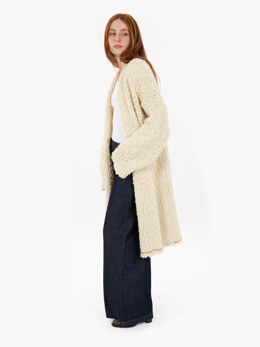 Long cardigan with cream hood