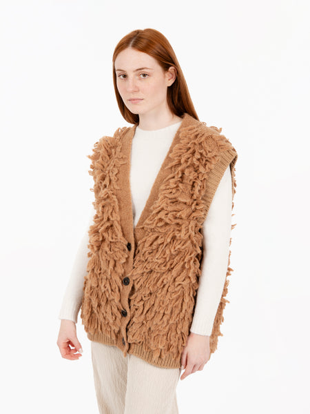 Gilet con frange cammello