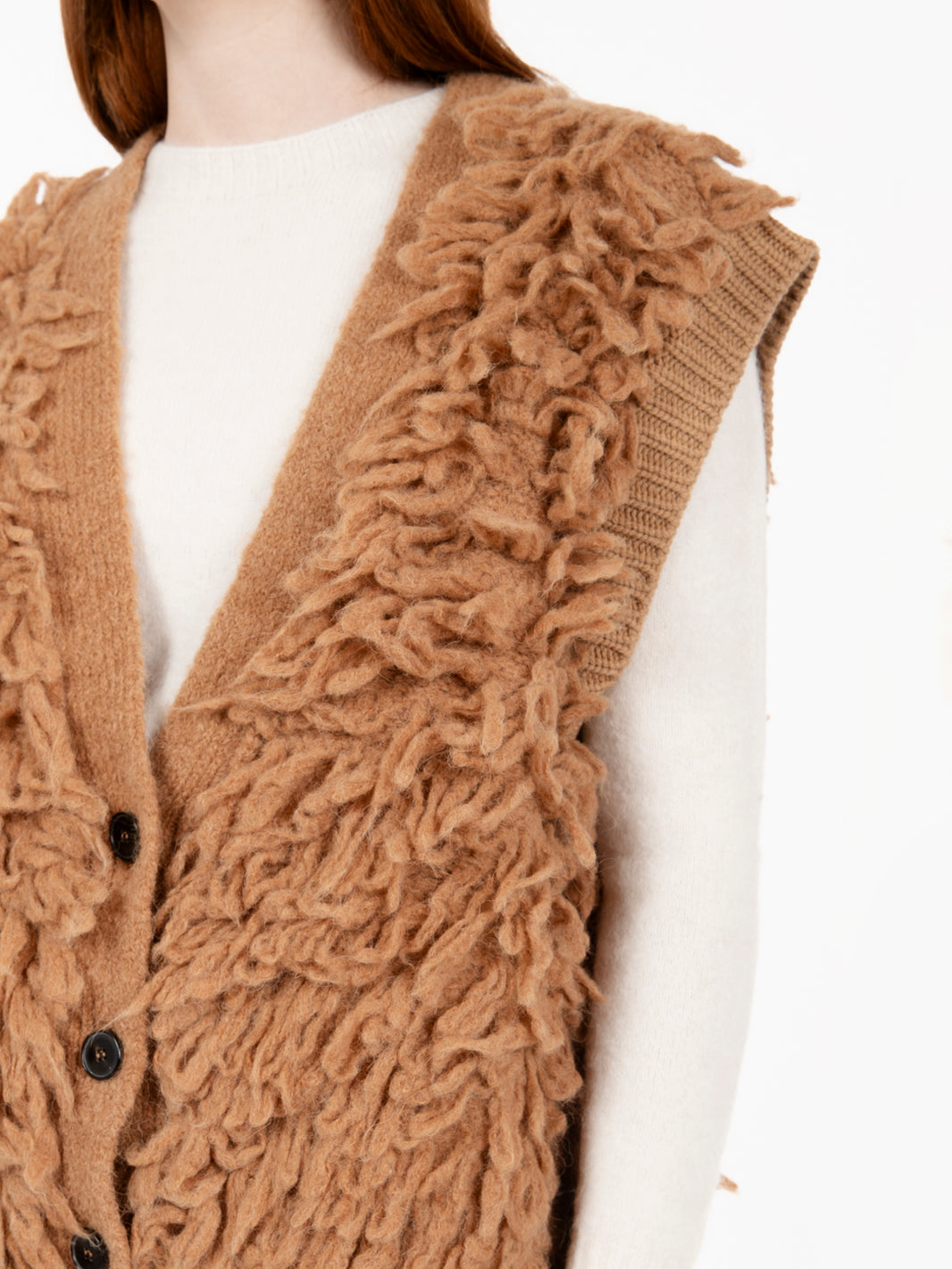 Gilet con frange cammello