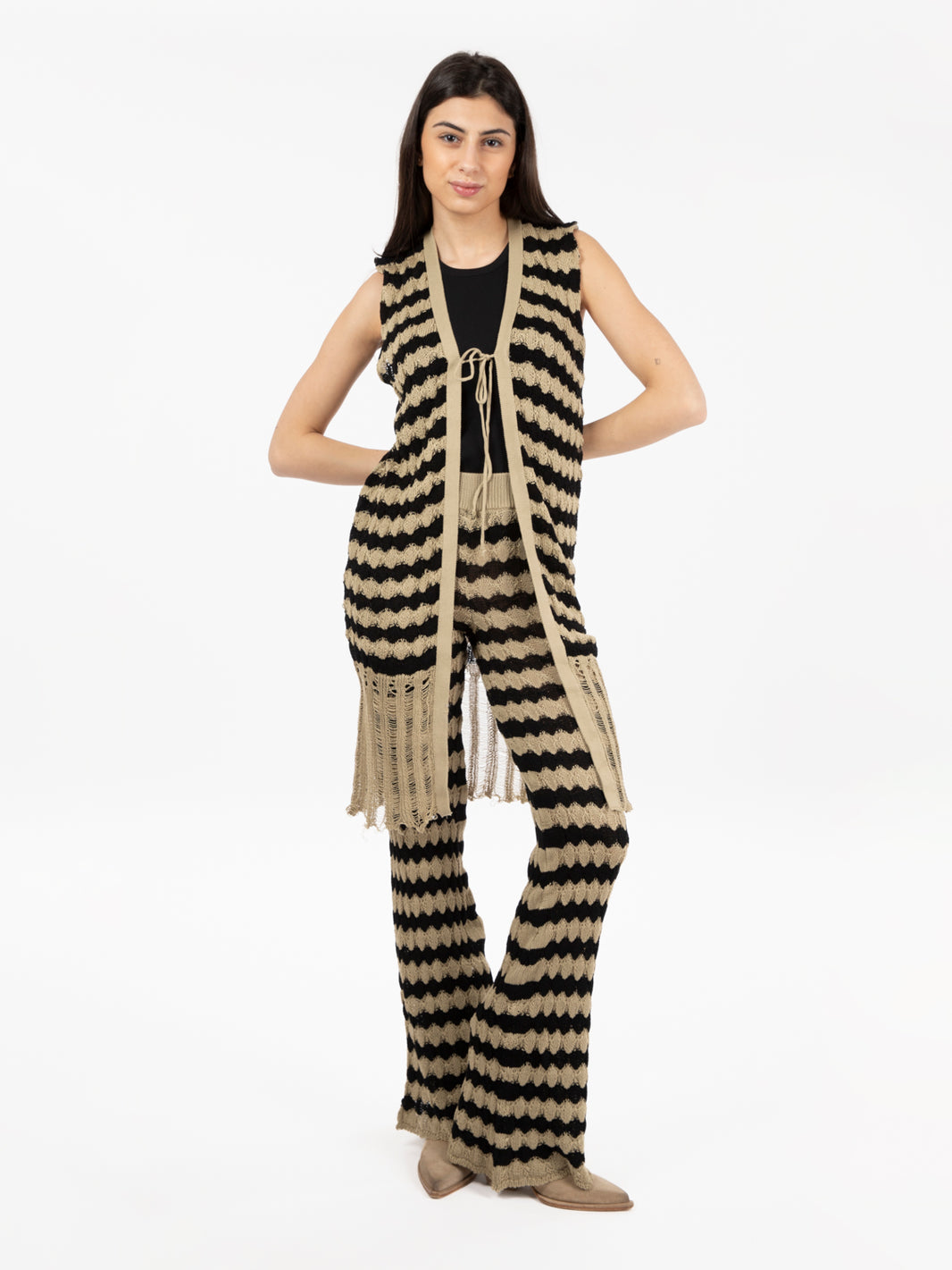 Sand striped cotton vest