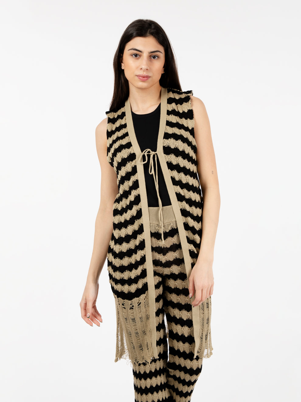 Gilet cotone a righe sabbia