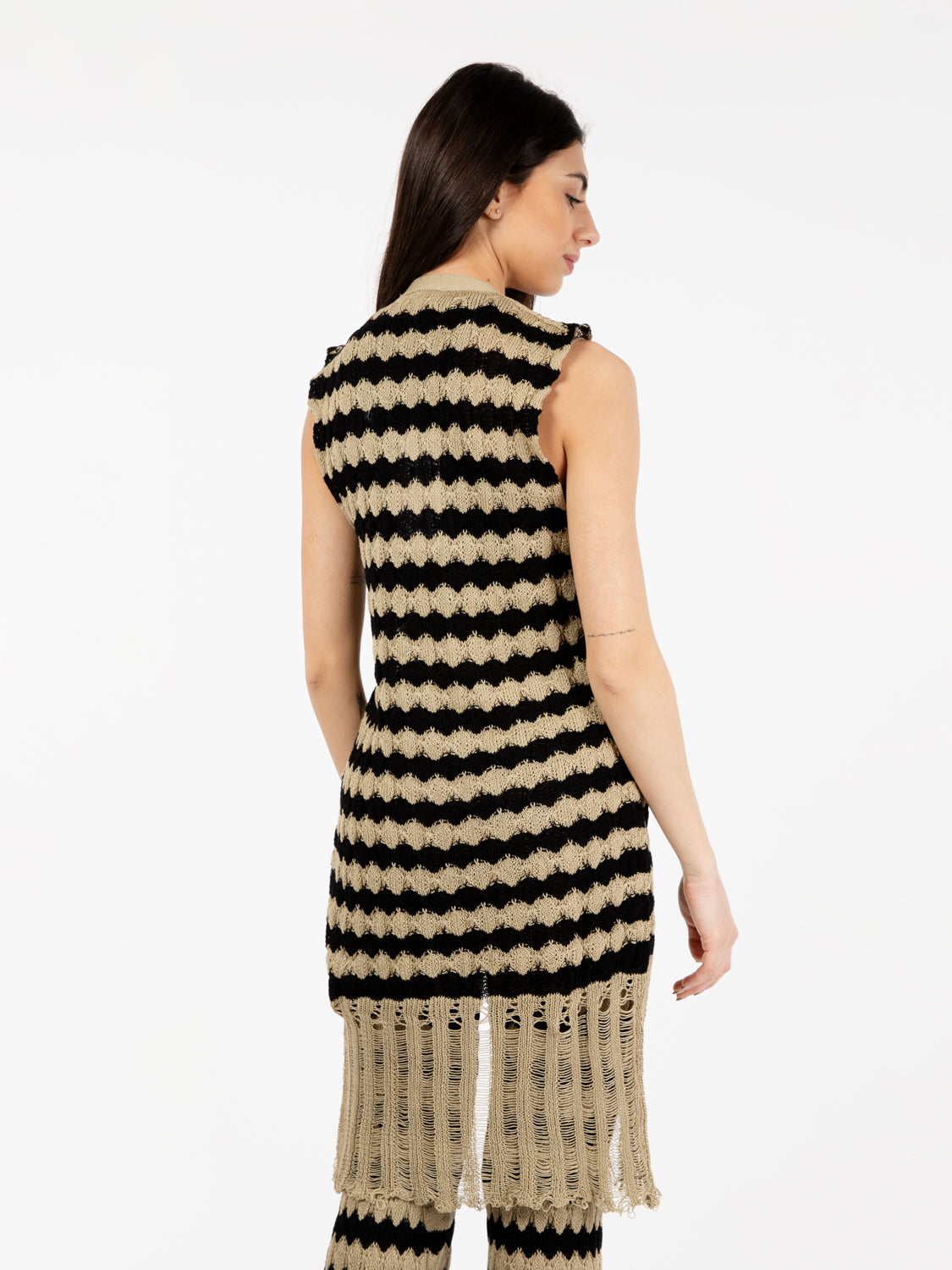Gilet cotone a righe sabbia