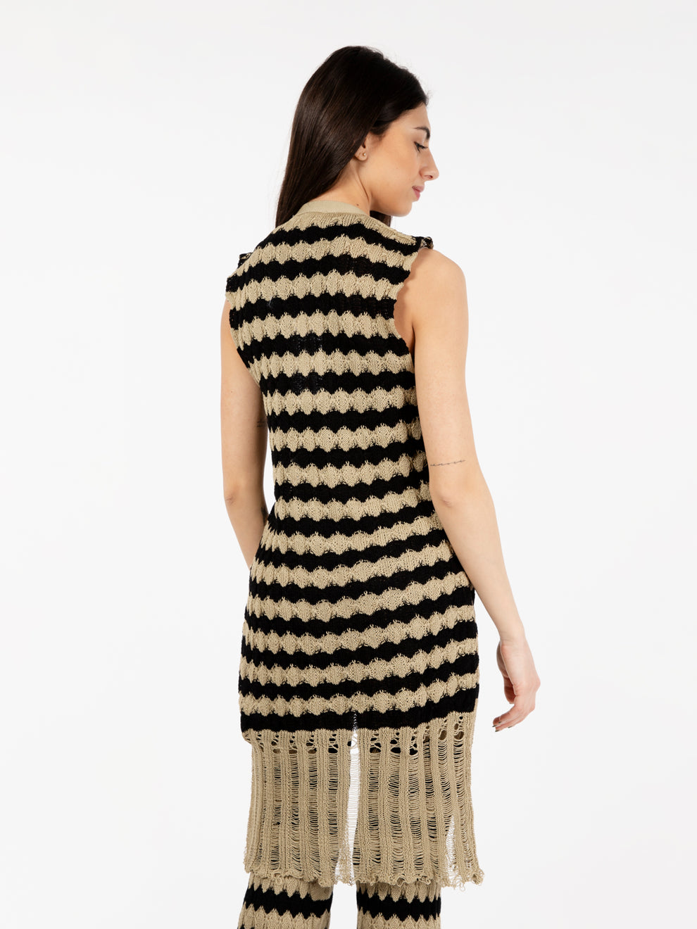 Gilet cotone a righe sabbia