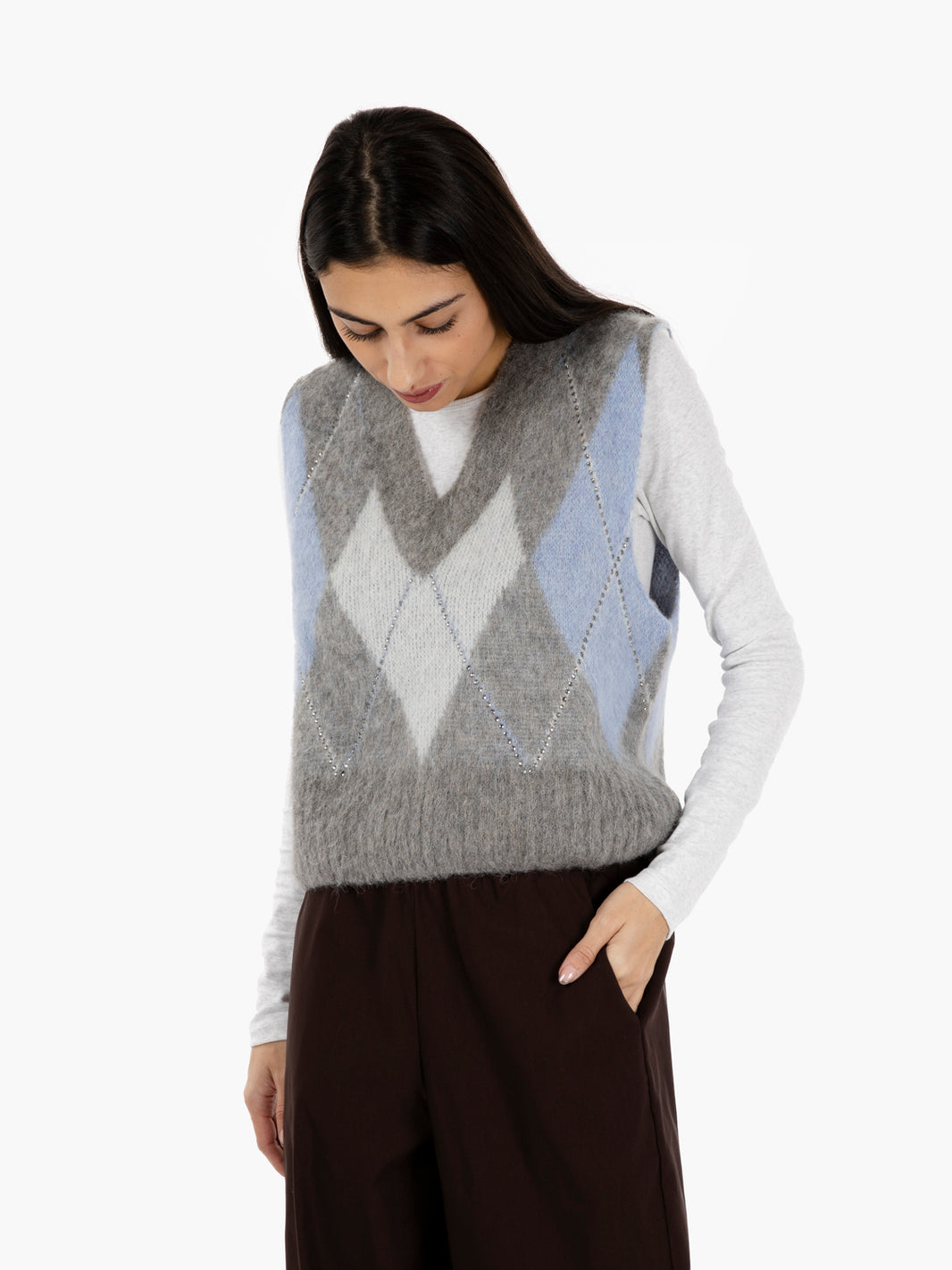 Gilet losanghe alluminio / cerulio